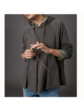 Anthropologie Pilcro Flynn Pleated Swing Hoodie Sweatshirt S Charcoal Gray